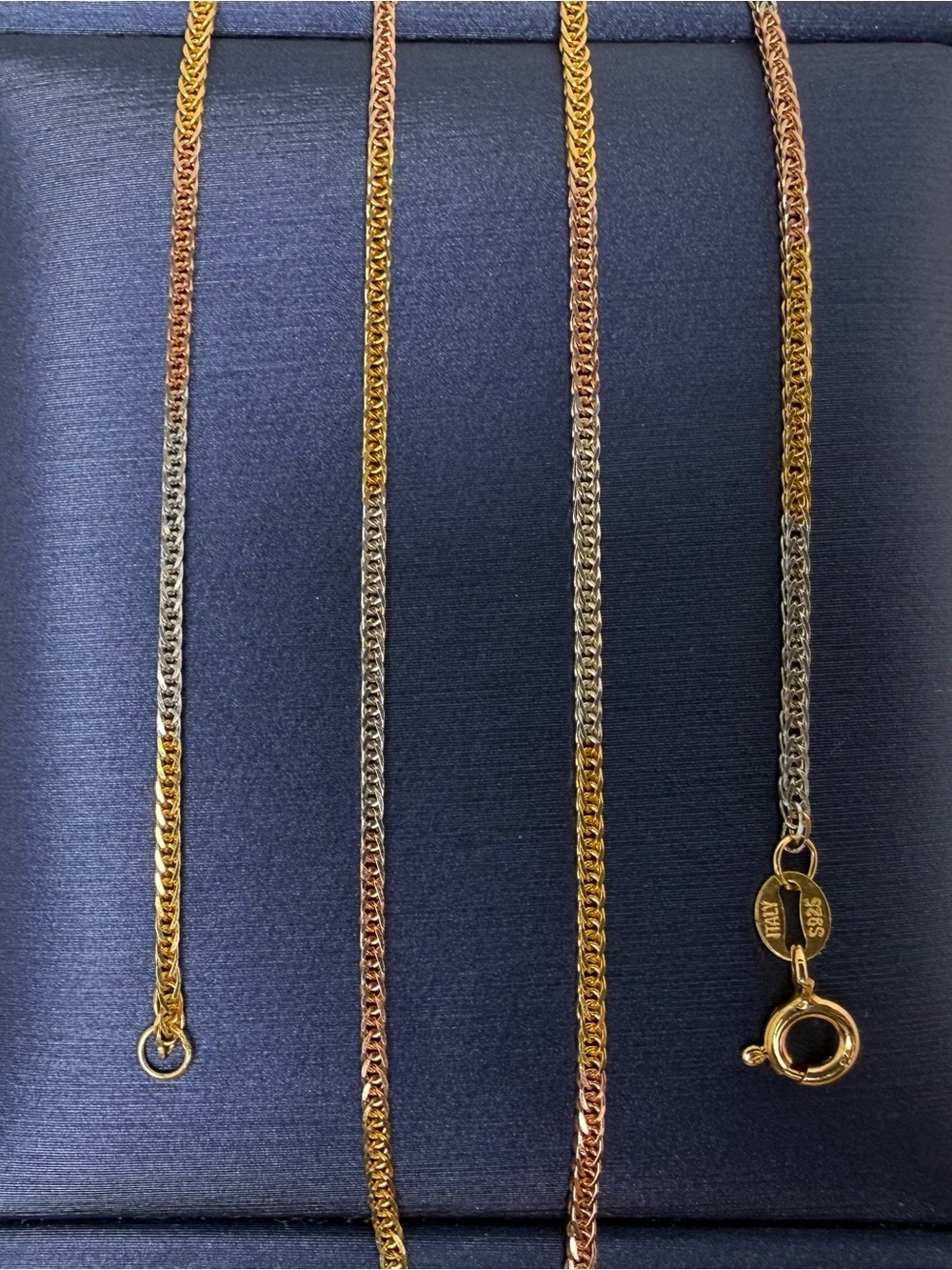 Tri-Tone Stamped 925 Franco Chain Necklace - Gold, Silver, Rose Gold